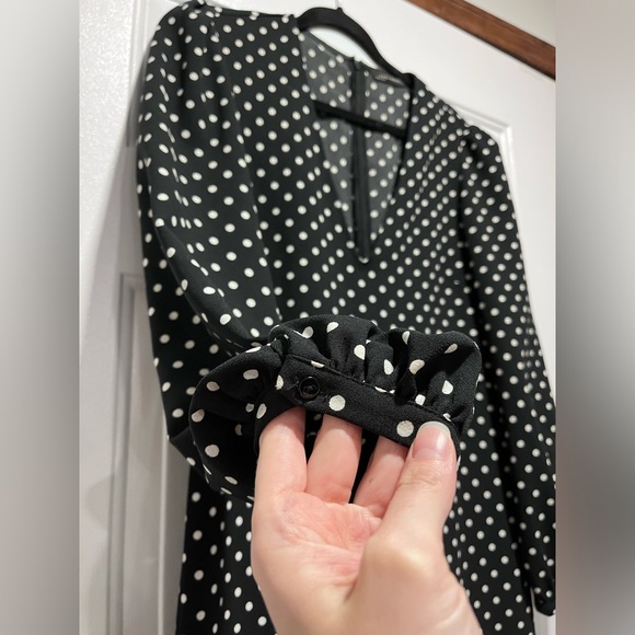 SOLD ZARA Black White Polka Dot Long sleeve Pant Jumpsuit Baggy leg Zip V neck - Picture 12 of 14